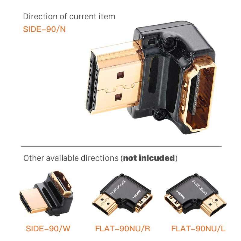 Zeskit HDMI Adapter Male to Female Right Angle, Zinc Alloy Full Shielding 24K Gold Plated Connectors (SIDE-90/N) - Image 1